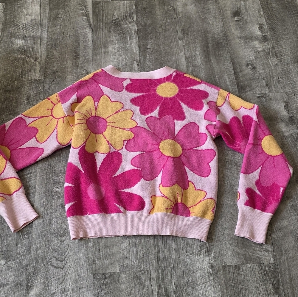 Floral Pink and Yellow Cardigan - Picture 5 of 7